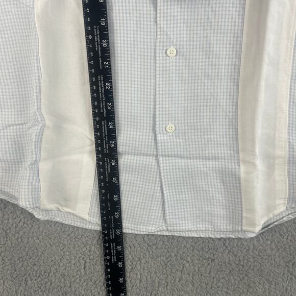 Centro Men's Large White Blue Striped Pattern Short Sleeve Button Up Shirt - Picture 10 of 16